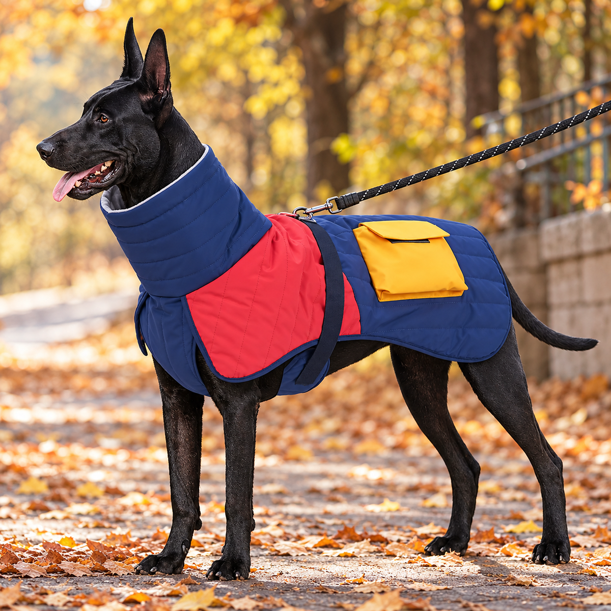Quilted Winter Dog Jacket with Protective Neck Cover