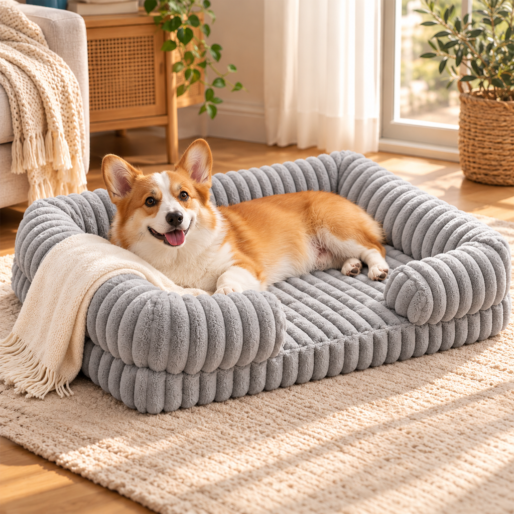 Corduroy Dog Bed with Raised Sides – Soft and Cosy Sofa