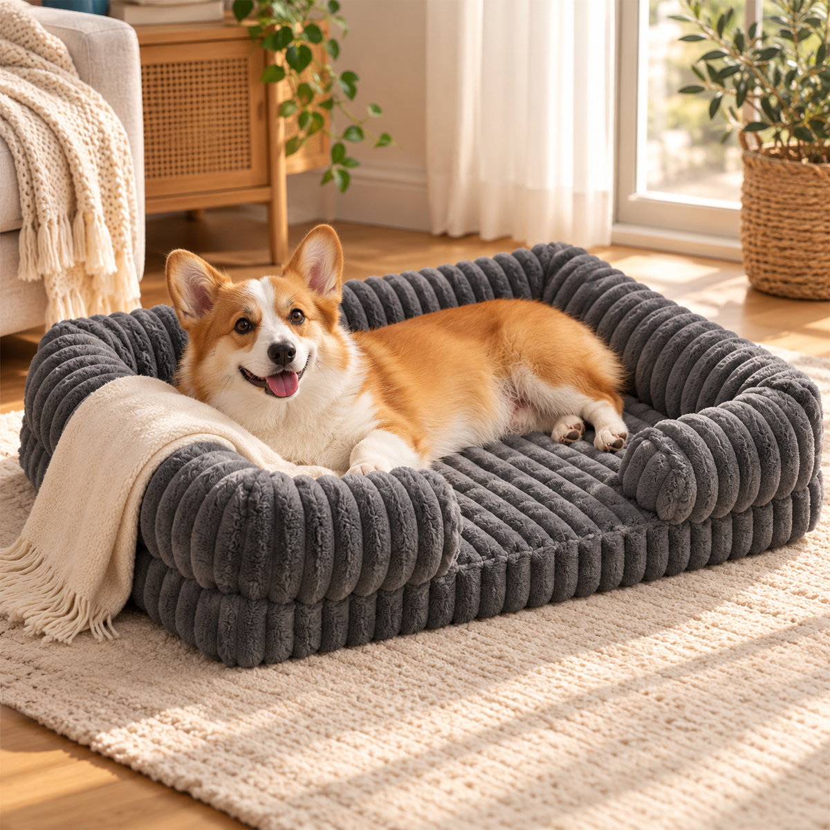Corduroy Dog Bed with Raised Sides – Soft and Cosy Sofa