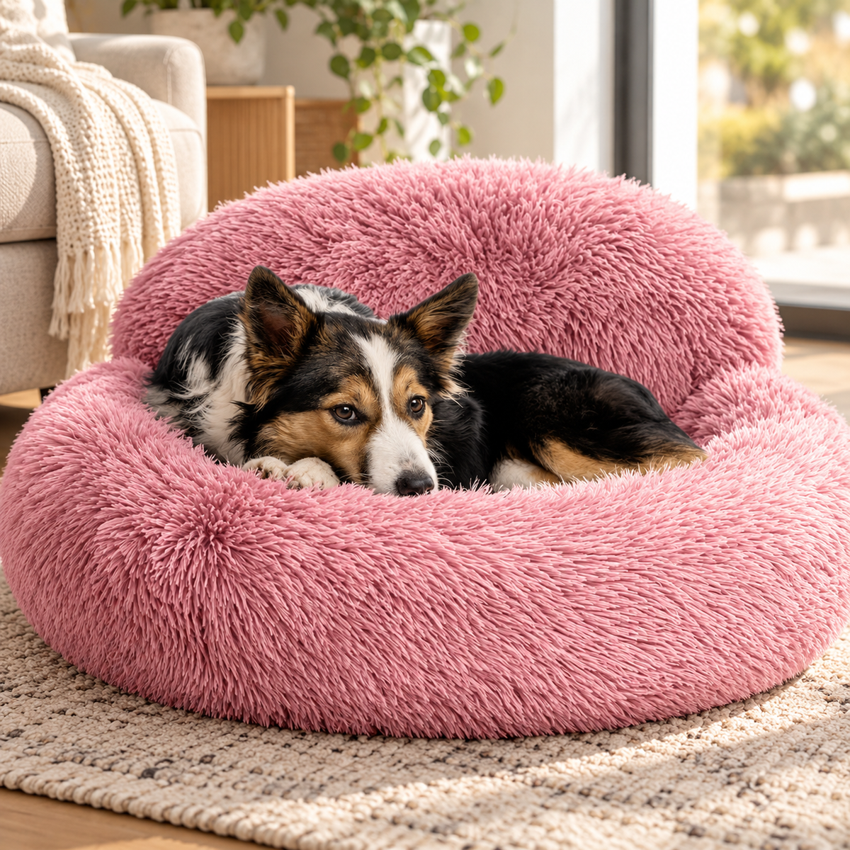 Fluffy Donut Dog Bed with Raised Sides