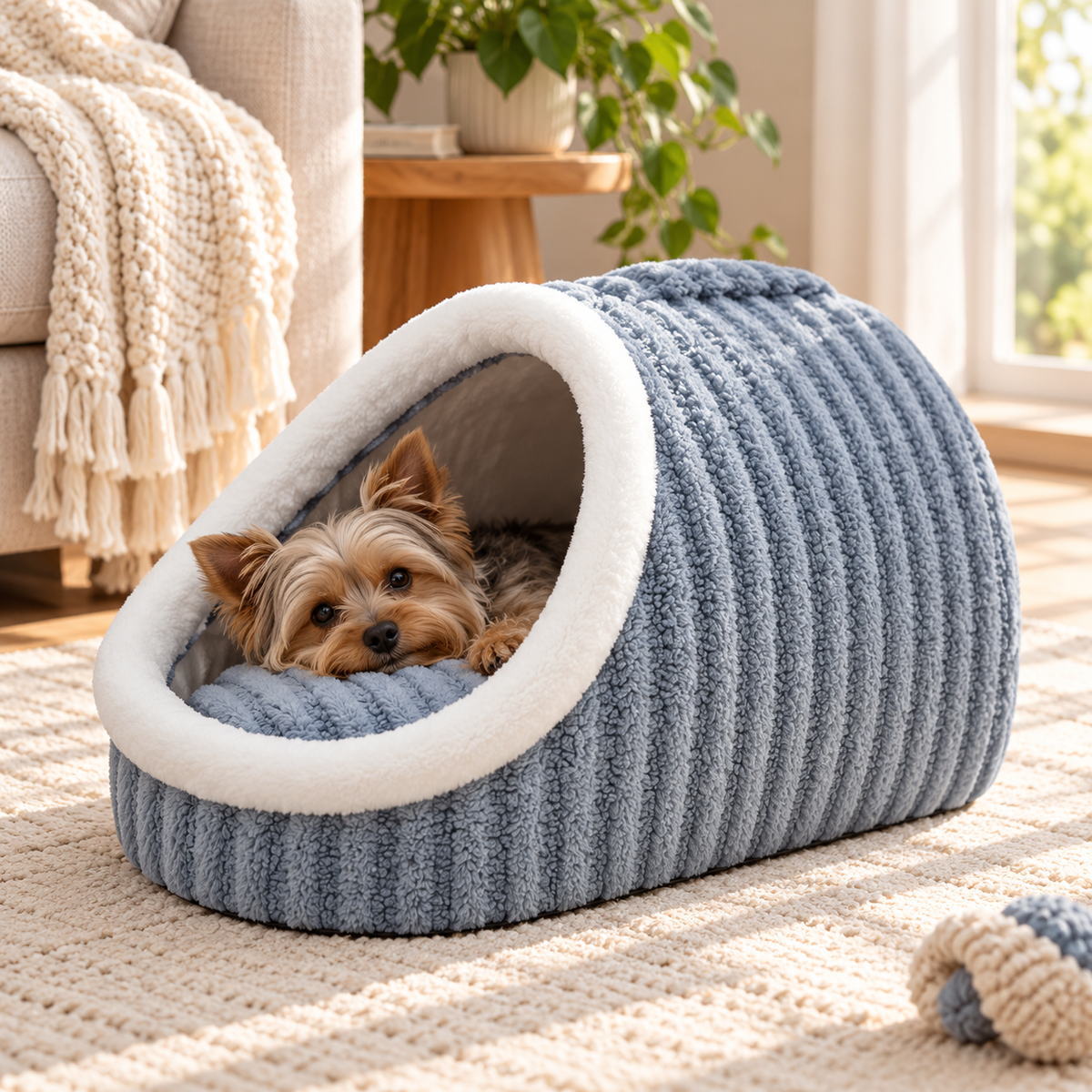 Cosy Corduroy Cat Cave Bed – Soft and Warm Pet Sleeping House