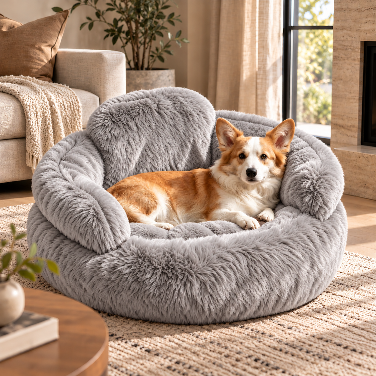 Fluffy Donut Small Dog Bed with Raised Sides