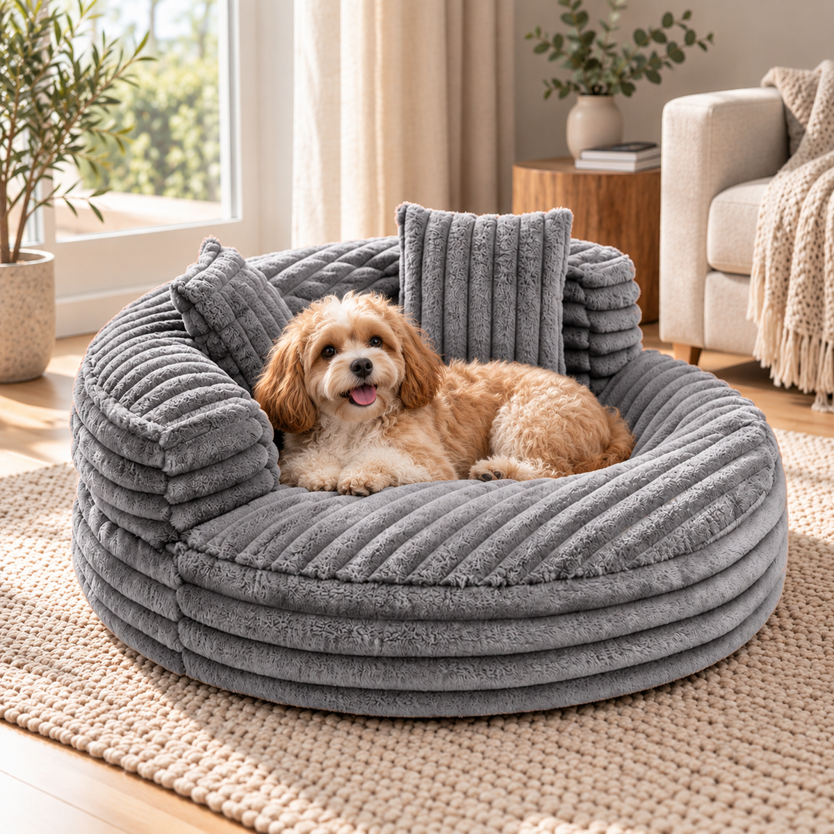 Corduroy Dog Sofa Bed with Raised Sides