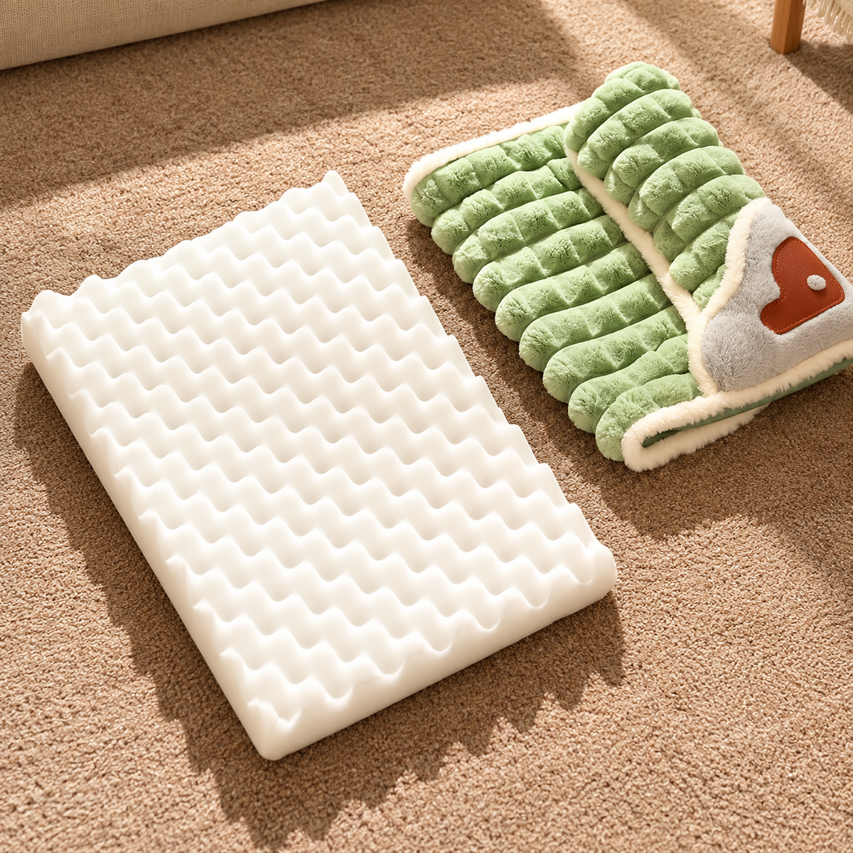 Soft Quilted Dog Bed Mat with Raised Pillow