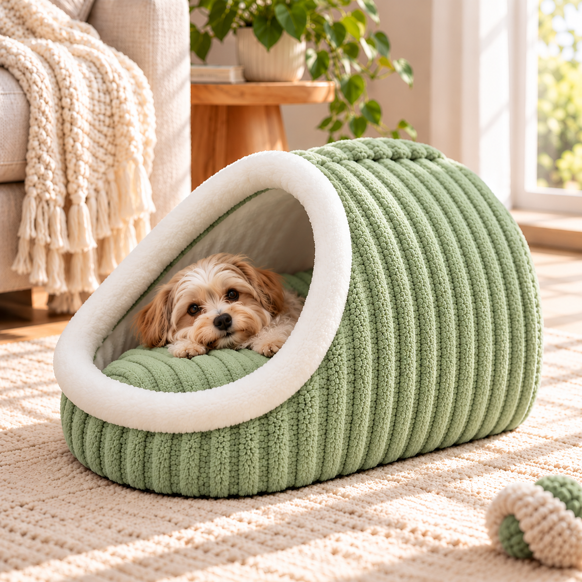 Cosy Corduroy Cat Cave Bed – Soft and Warm Pet Sleeping House
