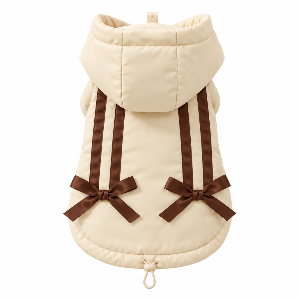 Elegant Hooded Dog Coat with Bow & Leash Attachment