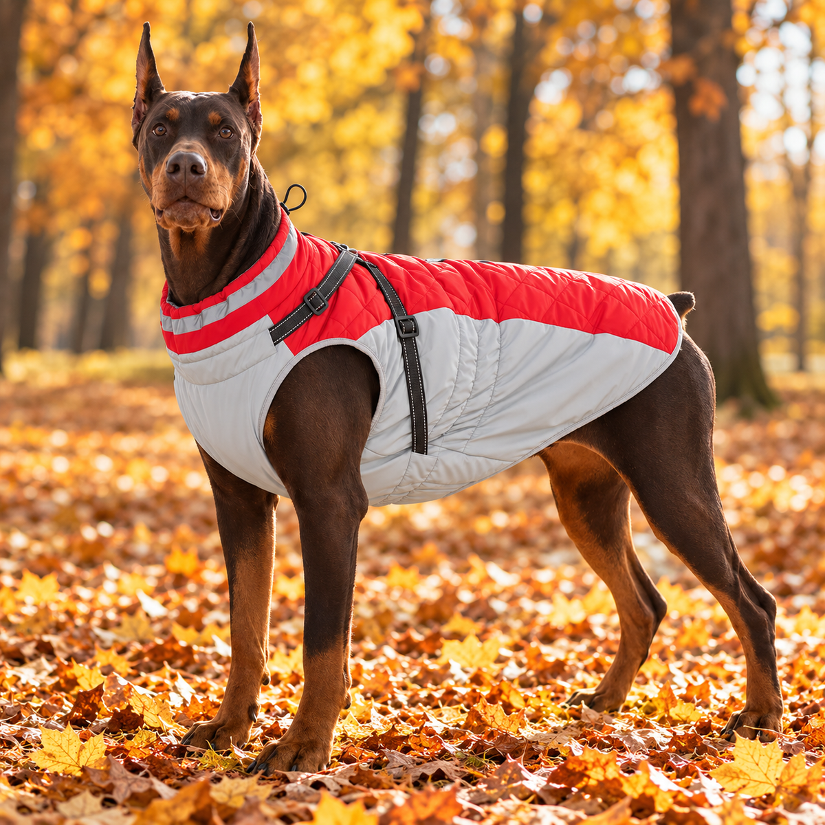 Warm Reflective Dog Coat with Adjustable Harness