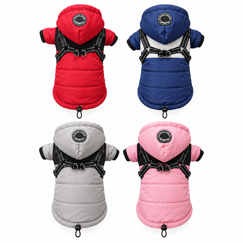Waterproof Dog Winter Jacket with Built-In Harness