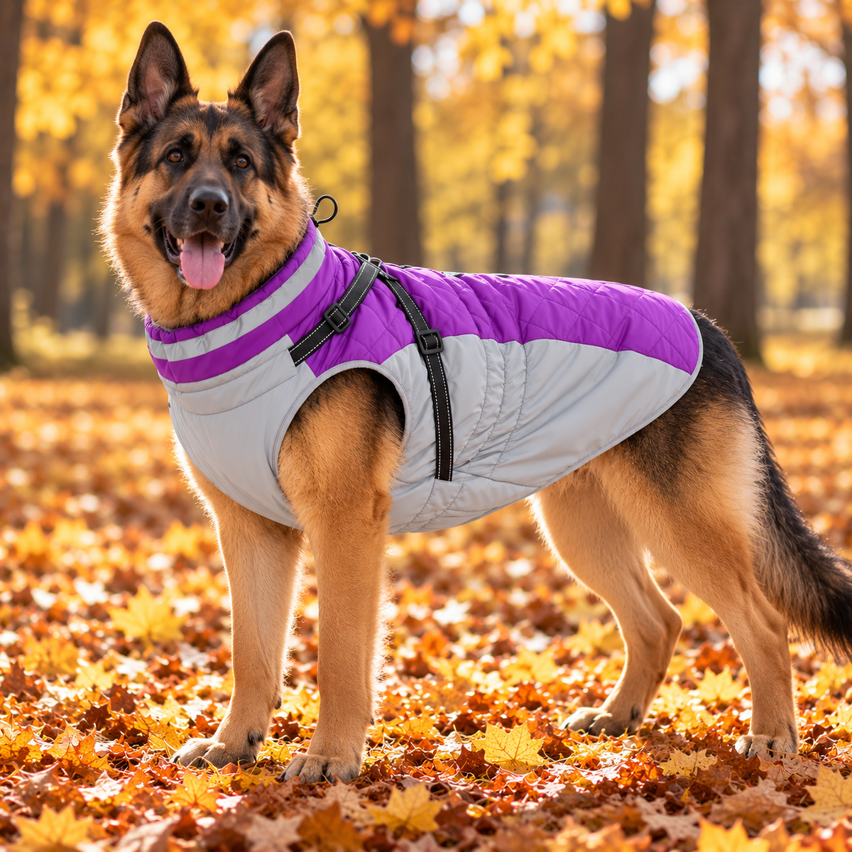Warm Reflective Dog Coat with Adjustable Harness