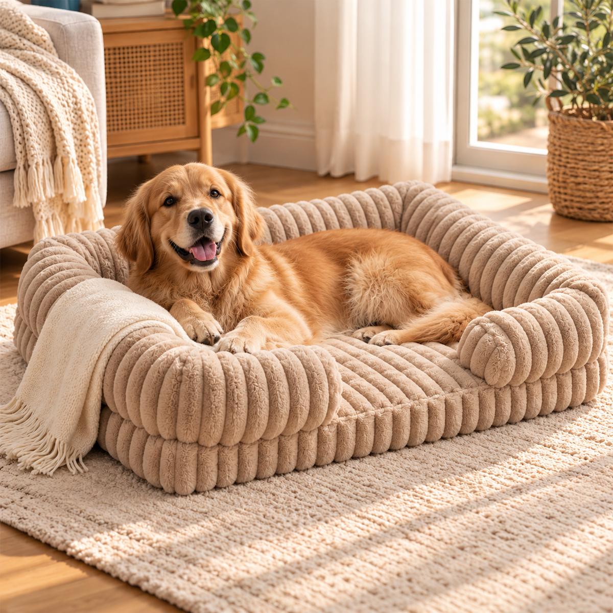 Corduroy Dog Bed with Raised Sides – Soft and Cosy Sofa