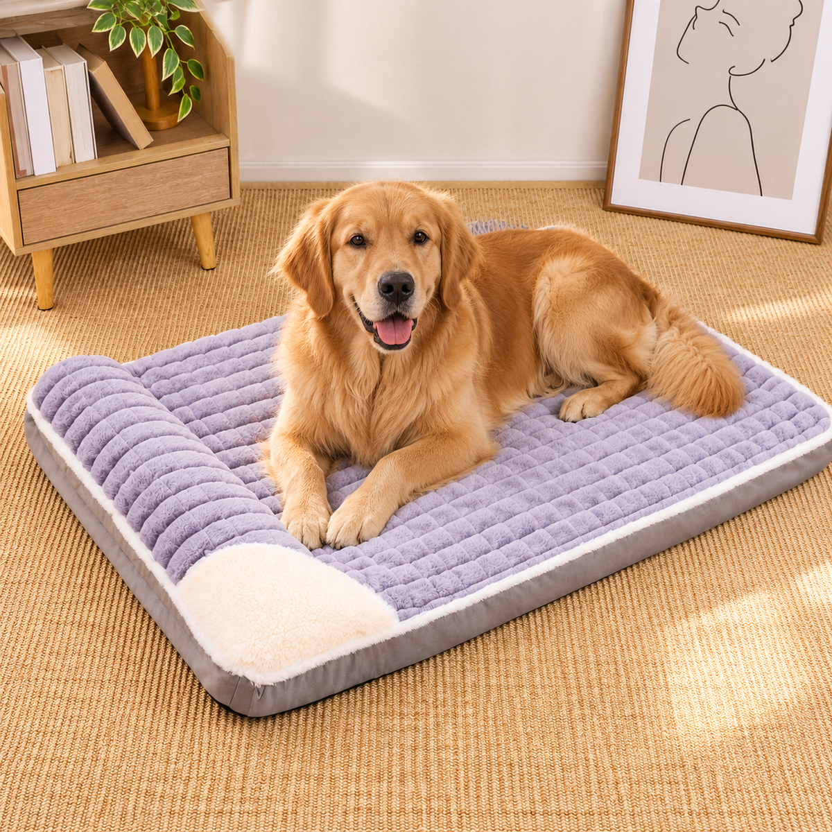 Soft Quilted Dog Bed Mat with Raised Pillow