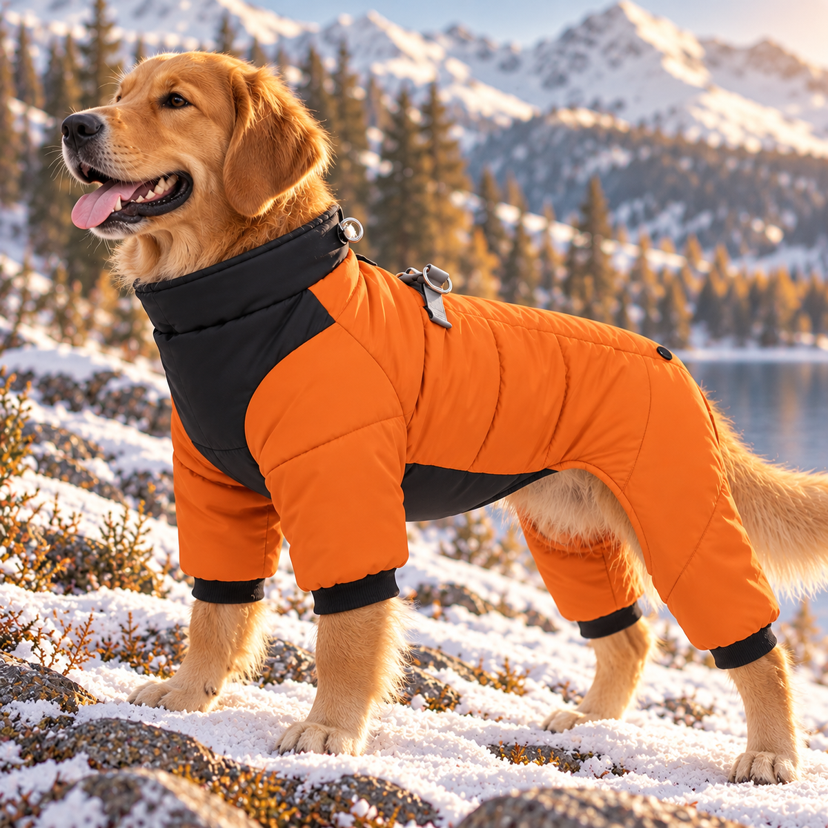 Waterproof Dog Winter Jumpsuit with Harness