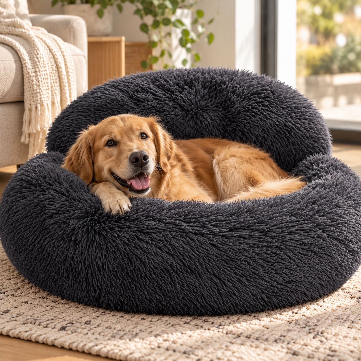 Fluffy Donut Dog Bed with Raised Sides