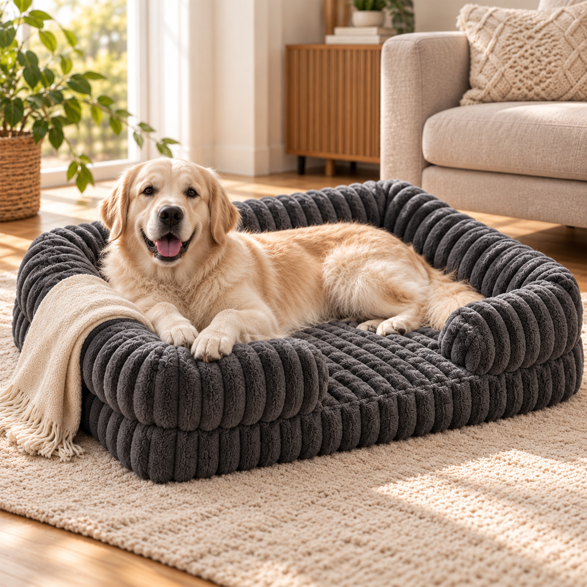 Corduroy Dog Bed with Raised Sides – Soft and Cosy Sofa