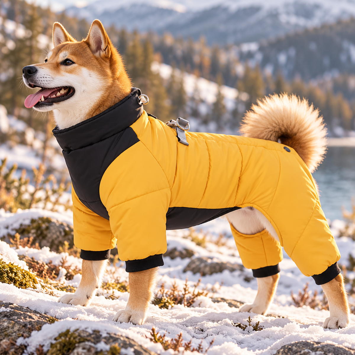 Waterproof Dog Winter Jumpsuit with Harness