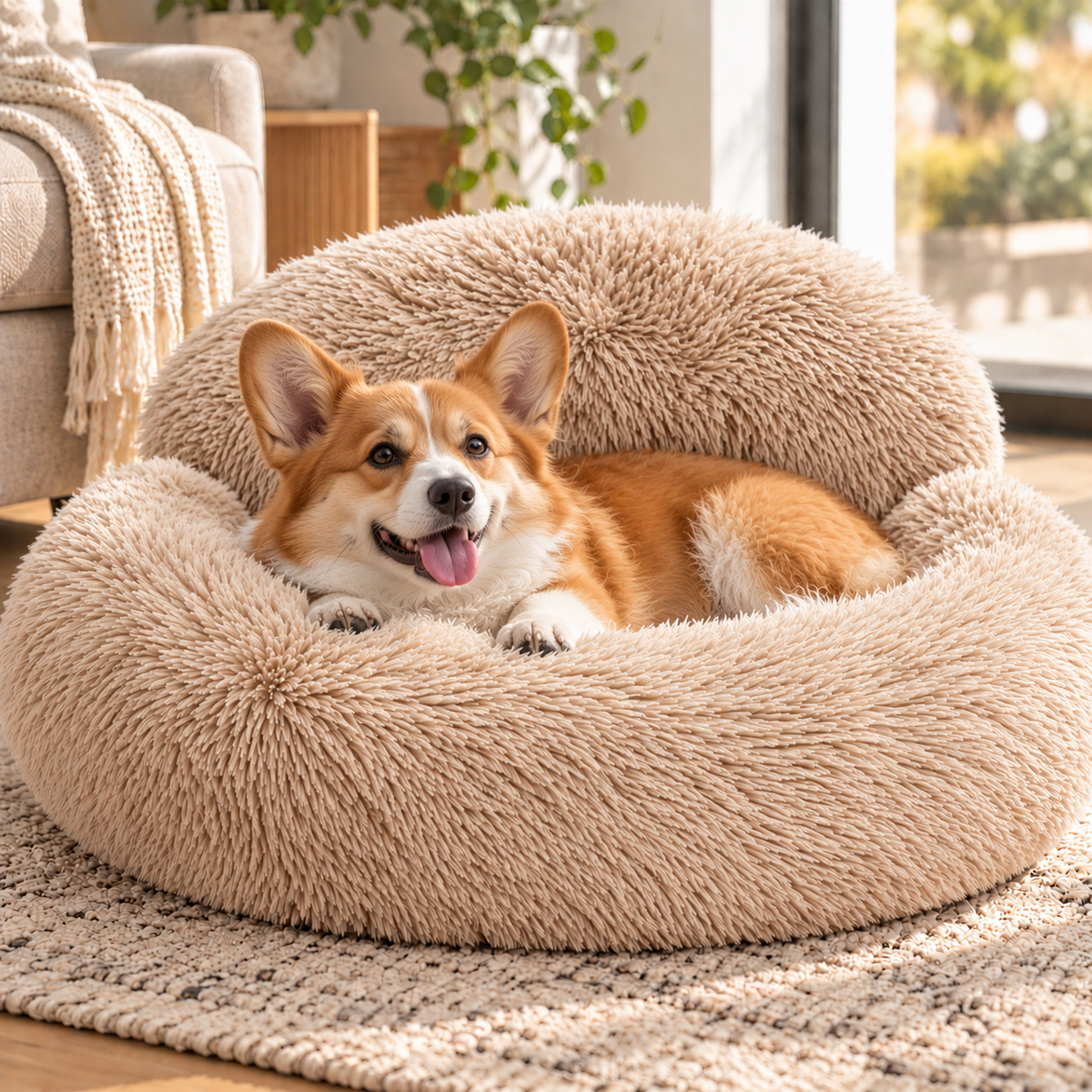Fluffy Donut Dog Bed with Raised Sides