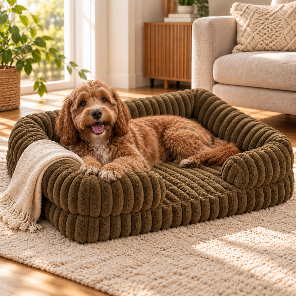 Corduroy Dog Bed with Raised Sides – Soft and Cosy Sofa