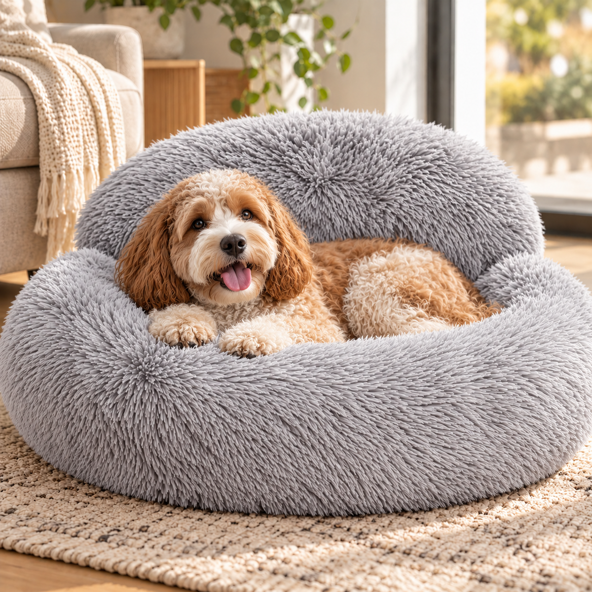 Fluffy Donut Dog Bed with Raised Sides