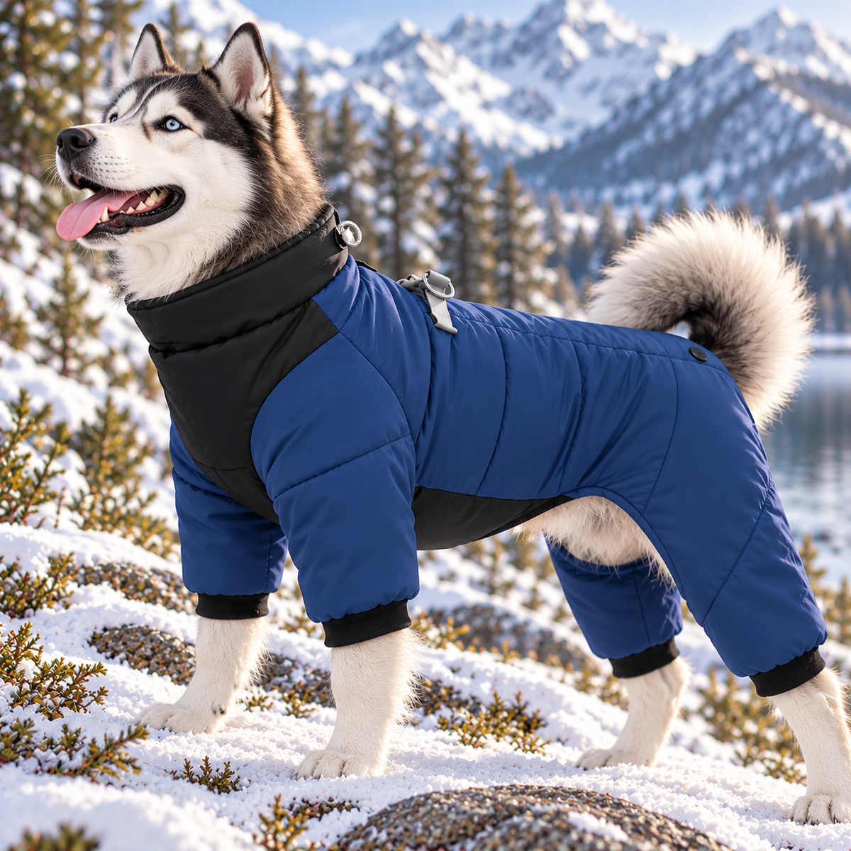 Waterproof Dog Winter Jumpsuit with Harness