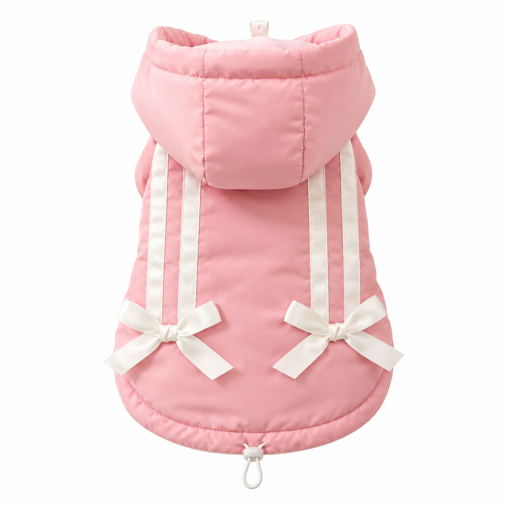 Elegant Hooded Dog Coat with Bow & Leash Attachment