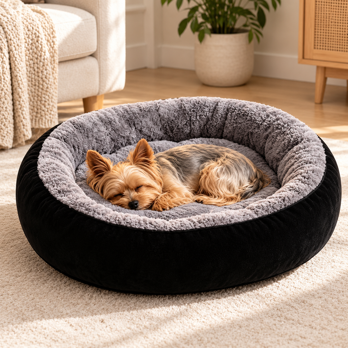 Plush Oval Dog Bed with Raised Sides