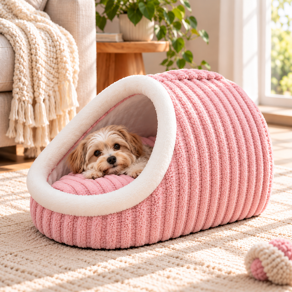 Cosy Corduroy Cat Cave Bed – Soft and Warm Pet Sleeping House