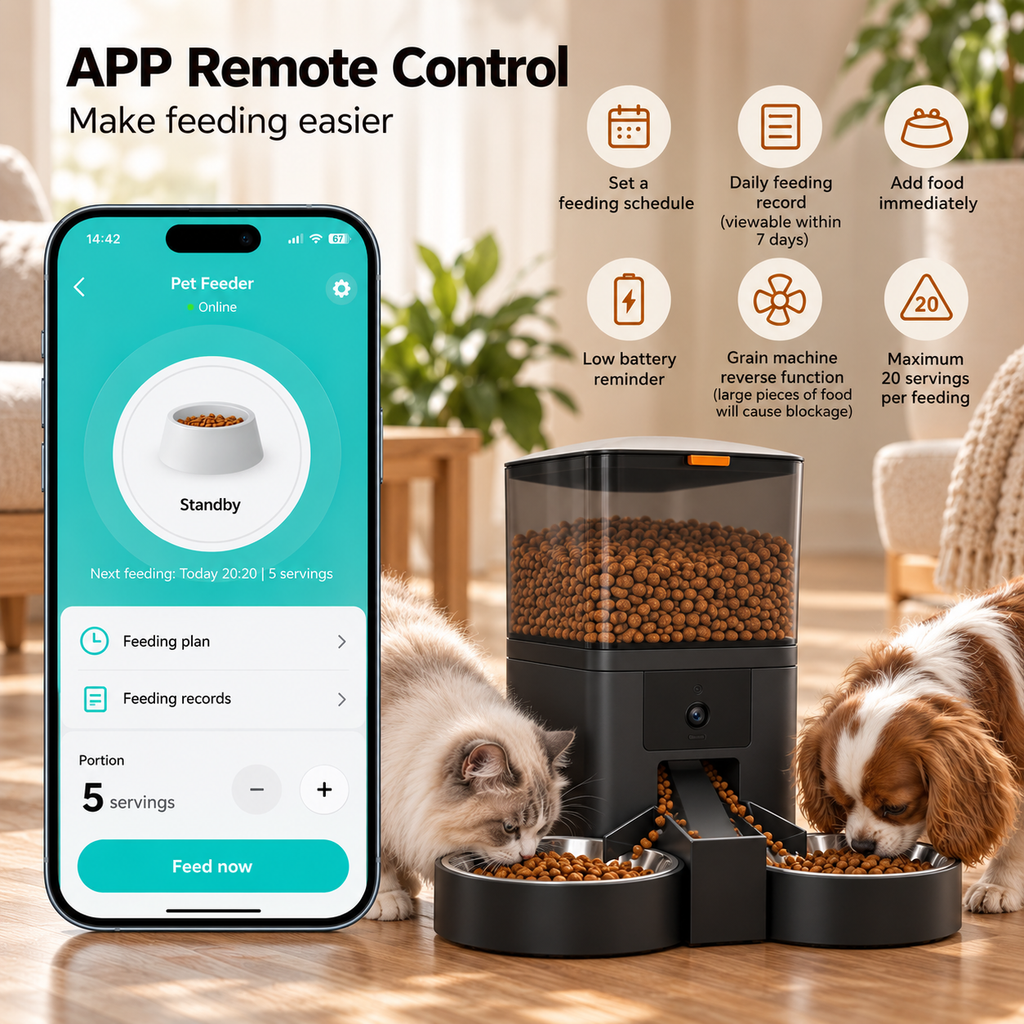 Smart Automatic Pet Feeder with WiFi App Control and Dual Bowls 6L