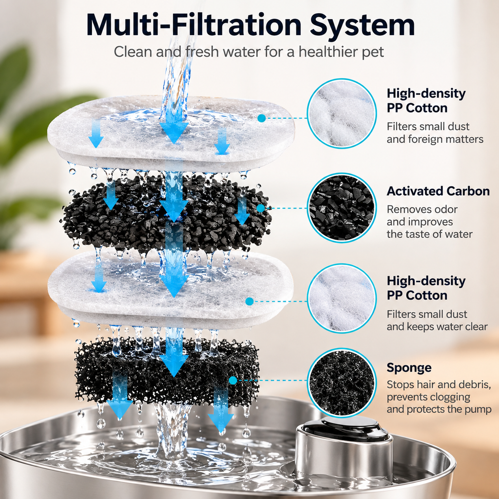 Stainless Steel Automatic Water Fountain for Cats & Dogs 2,2L