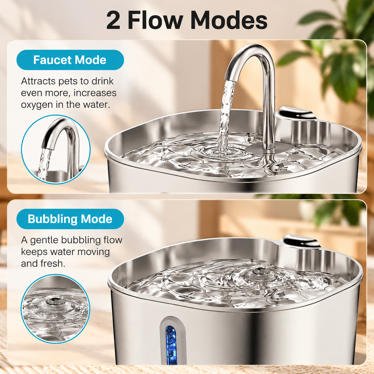 Stainless Steel Automatic Water Fountain for Cats & Dogs 2,2L